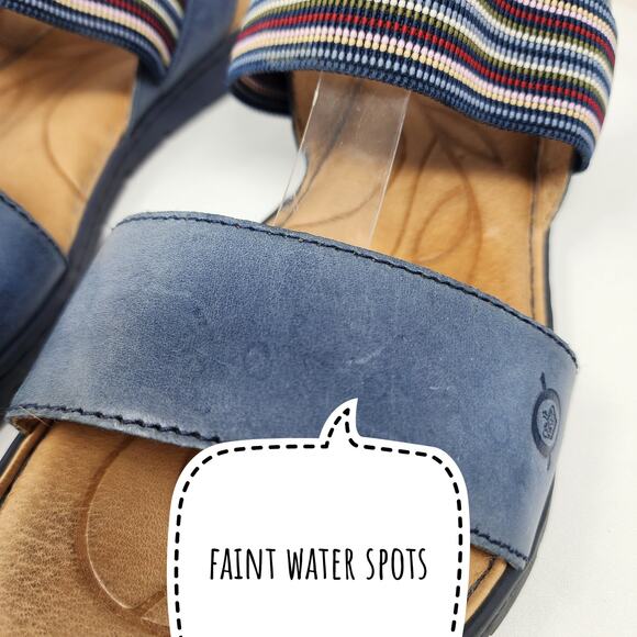 Born Parson Flat Sandals Women 10M Blue Leather Striped Elastic Comfort Shoes - Picture 6 of 15